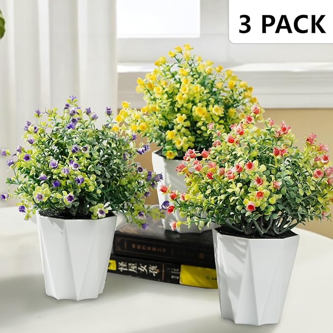 8.85 Inch 3 Pack Small Fake Plants Artificial Potted Plants Faux Plants Indoor for Home Bathroom Kitchen Office Shelf Desk Plants Decor