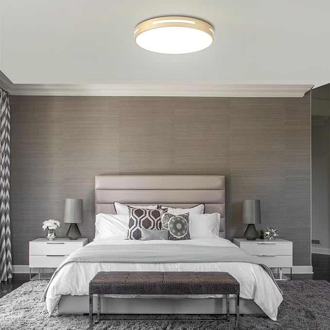 Gold Flush Mount Ceiling Light Fixture LED,24W Bathroom Light Fixture Ceiling Mount Dimmable Set of 3,12 inch Close to Ceiling Light Fixture 5CCT for Kitchen, Bedroom, Living Room