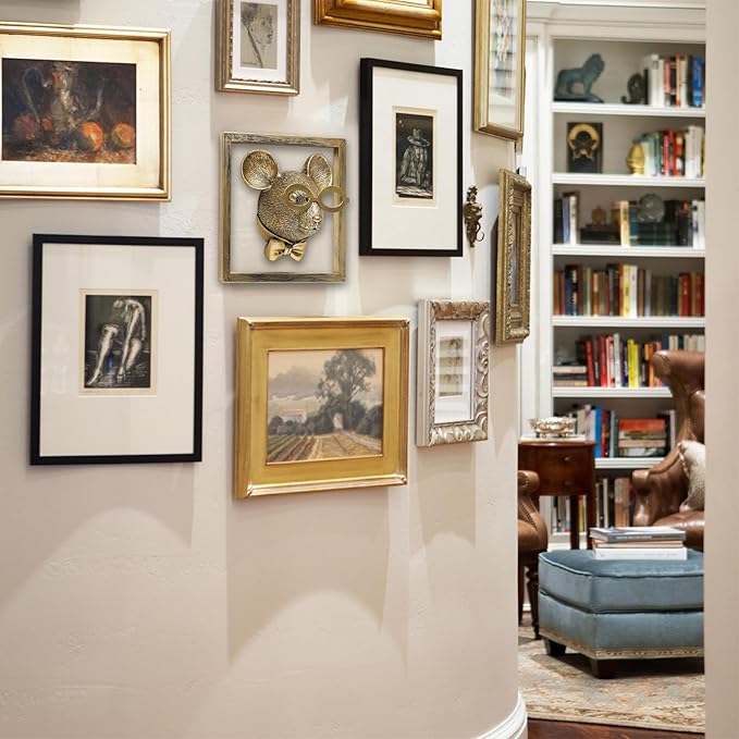 Animal Heads Wall Decor (Includes Metal Frame) Resin Animals Sculptures Head Wall Hanging Decoration Gold vintage Wall Sculpture for Living Room Bedroom Office(Rat)