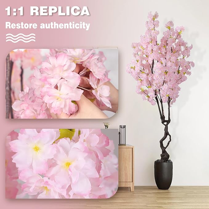 Artificial Pink Cherry Blossom Tree 7ft(84in) Faux Japanese Sakura Indoor Decoration Natural Fake Cherry Floral Tree for Home Realistic Silk Pink Flowers in Pot for Living Room,Office,Outdoor Decor