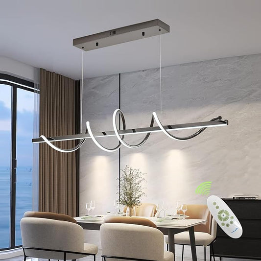 Modern Led Pendant Light for Kitchen Island Lighting 47.24" Black Modern Chandelier Dining Room Lighting Fixture Over Table Dimmable Ceiling Pendant Lights Creative Snake-Shaped Twist Design