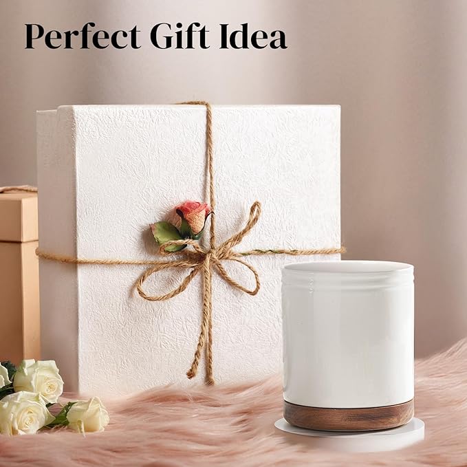 DOWAN 7.6" 360° Rotating Utensil Holder, Kitchen Utensil Holder for Countertop,Large Ceramic Utensil Crock for Kitchen Decor, Protection Cork Bottom, Speck White