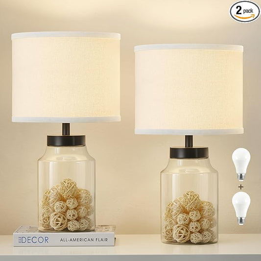 GyroVu Fillable Table Lamp,Bedside Lamp with Clear Glass Fillable Modern Table Lamp with White Lampshade Beside Lamp for Living Room Bedrooms Office Bulbs Included(White)