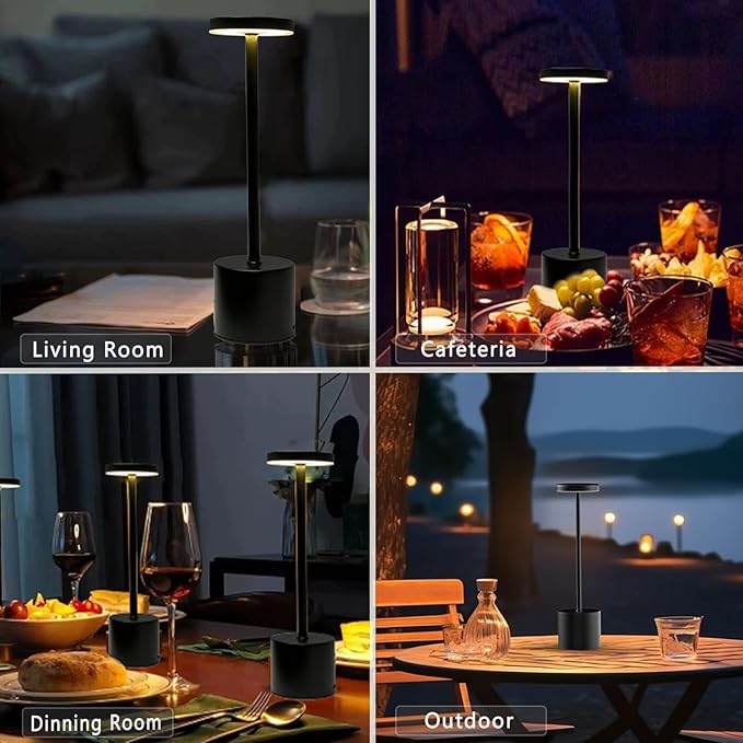 Cordless Table Lamp, 2 Pack Rechargeable Table Lamp, 3 Color Stepless Dimming Up, Battery Operated Portable LED Desk Lamp, Outdoor Table Light for Restaurant/Dinner/Patio/Bars/Bedroom (White)
