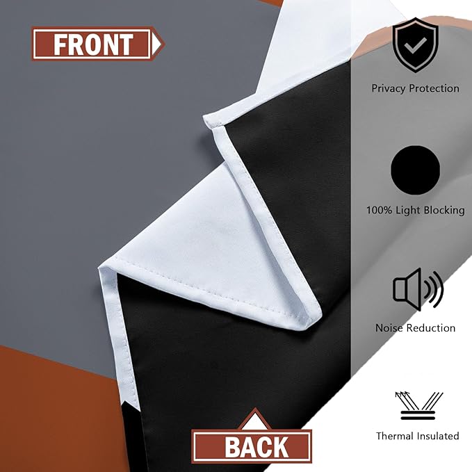 Burnt Orange 100% Blackout Curtains for Bedroom 108 inch Extra Long 2 Panels Set Black Grey Modern Abstract Geometric Black Out Curtains Room Darkening Window Drapes for Living Room, 52Wx108L