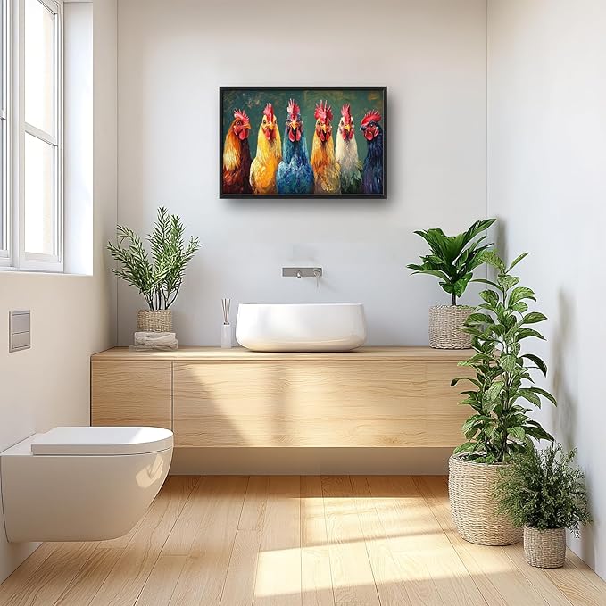 Olivine Rooster Large Wall Art, Farmhouse Rooster Pictures Wall Decor, Vintage Chicken Canvas Prints Painting, Framed Artwork for Dining Room Living Room Bedroom Bathroom Office Home Decor 36"x24"