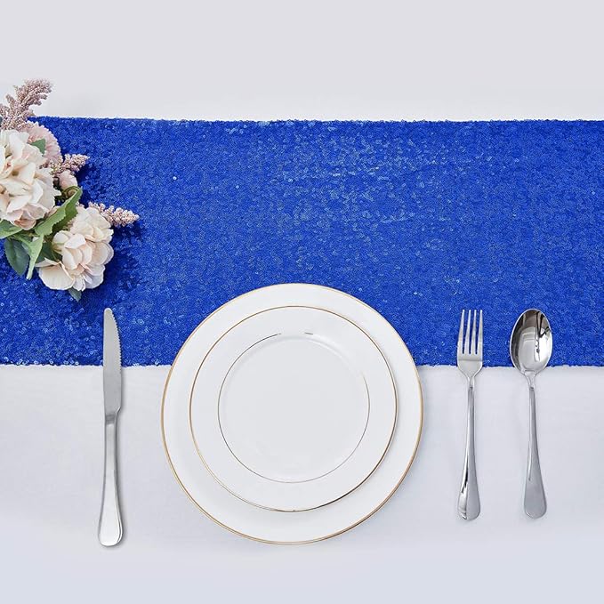 10 Packs 12 x 108 inches Royal Blue Sequin Table Runner, Glitter Royal Blue Table Runner for Wedding Birthday Bachelorette Holiday Party Supplies Decorations Bridal Shower Baby Shower