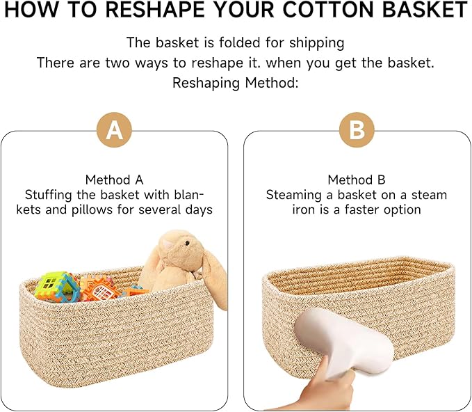 Small Storage Baskets for Organizing | Closet Organizer Bins | Shelf Toy Basket | Woven Rope Baskets | Cube Decorative Box | Shallow Basket | 11.5x7.5x4.7” | 4 Packs Black Brown