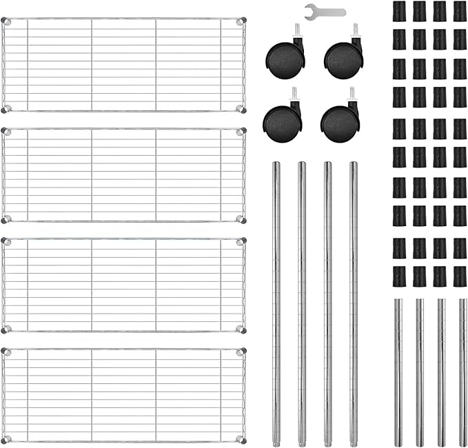 HealSmart Heavy Duty 4-Shelf Storage Shelving Unit, 35.83D x 13.98W x 55.91H Steel Organizer Wire Rack with 1000Lb Capacity, Chrome