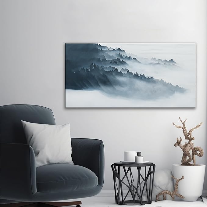 Abstract Wall Art Decor Grunge Room Black Grey Canvas Art Wall Decoration 20" X 40"Painting Bathroom Wall Art Home Office Artwork Ready To Hang