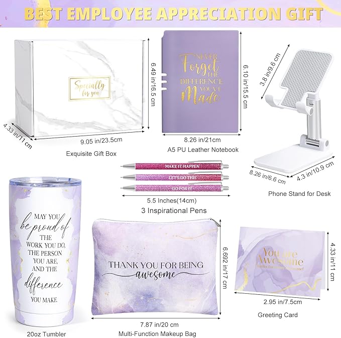 Employee Appreciation Gifts, Appreciation Gifts for Coworkers, 8 Pcs Christmas Gift for Employees Coworkers Teacher Staff Principal Nurse, Cool Thank You Gifts Baskets w/ Tumbler Notebook (Purple)