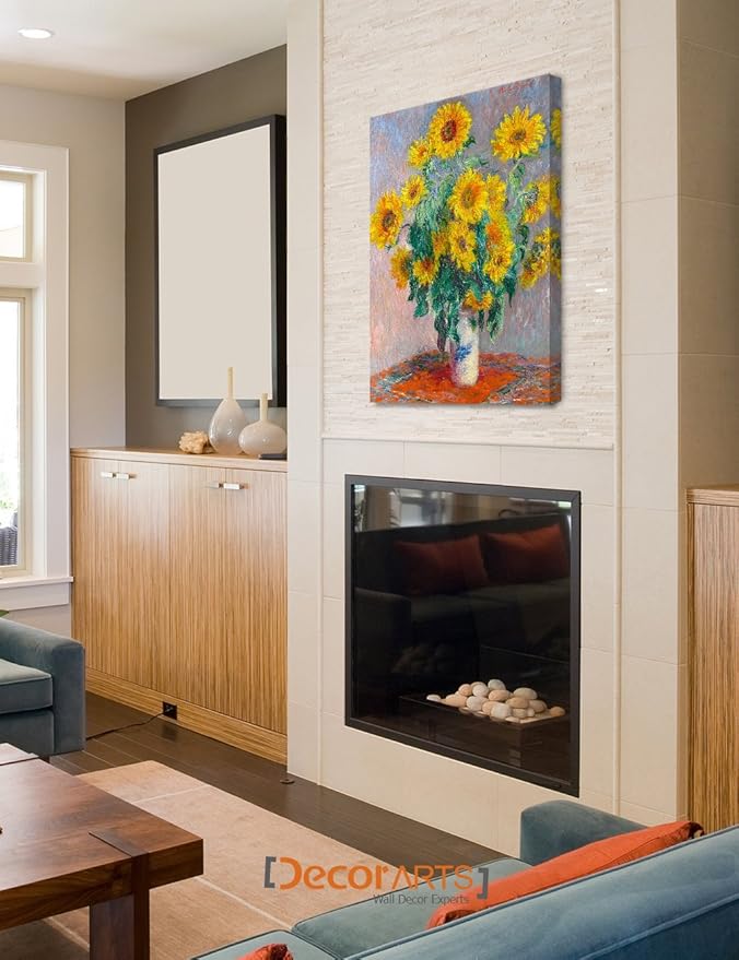 DECORARTS - Monet Sunflowers, Claude Monet Art Reproduction. Giclee Canvas Prints Wall Art for Home Decor 30x24