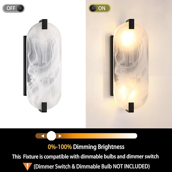 2 Pack 2 Light Oval Frosted Glass Bathroom Wall Sconce Modern Concise Style Wall Light Fixture,Black Finish for Bedroom Hallway Bedside
