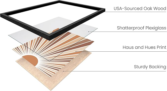 HAUS AND HUES Boho Art Prints Sun Wall Decor - Sun Art Print Boho Posters and Prints Wall Decor Rainbow Colored Sunshine Wall Art (Black Framed, 16x20)