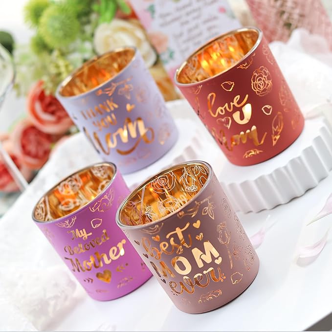 SHMILMH Thanksgiving Glass Candle Holders Set of 4, Fall Votive Tealight Holder, Jar for Making Candle, Autumn Thanksgiving Table Centerpiece Decor