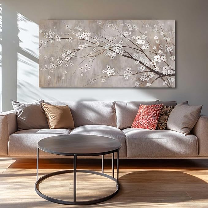 XIANSHOU White Wall Decor Flower Wall Art Canvas Prints Wall Decorations Plum Blossom Modern Artwork Floral Wall Pictures for Bedroom Dining Room Living Room 24”x48”