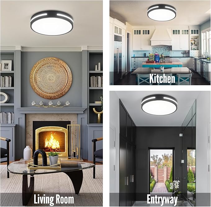 LED Ceiling Light Flush Mount 24W, Black Kitchen Light Fixture Ceiling Mount Dimmable Set of 2, 12 inch Close to Ceiling Light Fixture 5CCT for Bedroom, Bathroom, Living Room