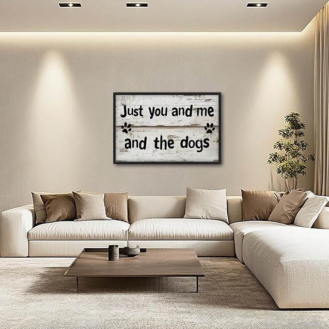 Lovira Just You and Me and The Dogs Large Wall Art Dog Family Canvas Wall Decor Pictures Prints Painting Framed Home Artwork for Living Room Bathroom Bedroom Kitchen 24"x36"