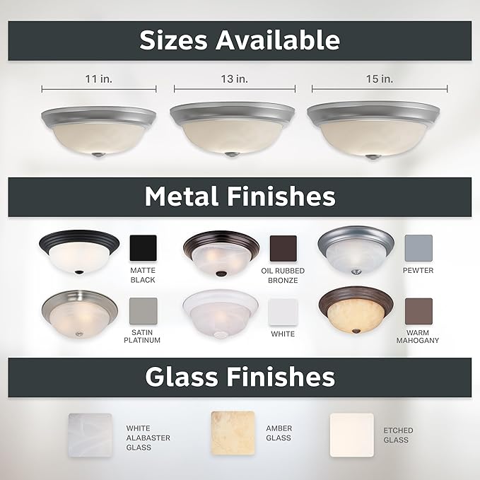 Designers Fountain 15 in 3-Light Flush Mount Ceiling Light, Pewter with Alabaster Glass Shade, 1257L-PW-AL