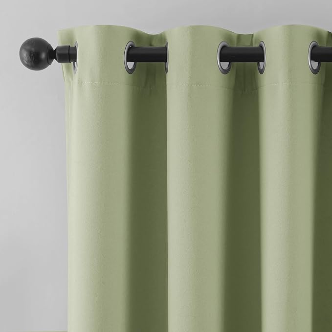 Beauoop Sage Green 100% Blackout Curtains 96 Inch Long 2 Panels for Bedroom Living Room Solid Room Darkening Thermal Insulated Soundproof Energy Saving Grommet Top Window Treatment Drapes,52x96 2 Set