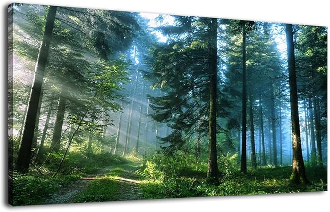Green Forest Canvas Wall Art Living Room Wall Decor Large Nature Pictures Canvas Artwork Contemporary Wall Art Modern Landscape Pine Trees for Kitchen Office Home Decoration 20" x 40"
