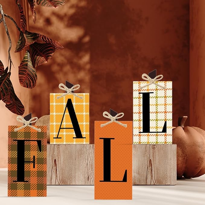 Fall Decorations for Home Thanksgiving Decorations Indoor Autumn Decor Sign Fall Gifts for Women Men Plaid Fall Centerpieces for Dining Table Farmhouse Harvest Kitchen Bathroom Bedroom Office
