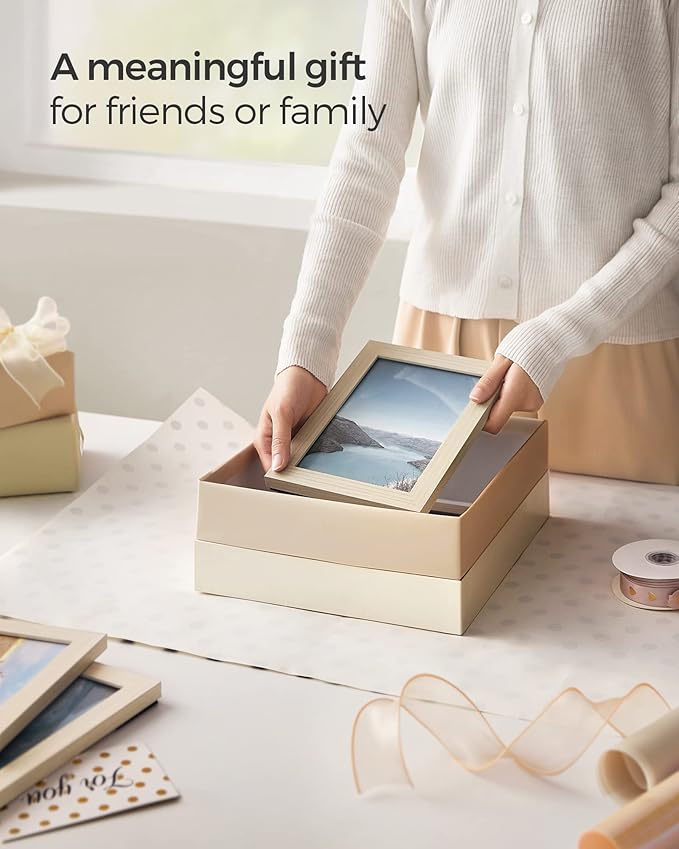 SONGMICS Picture Frames, Collage Picture Frames Set of 10, Two 8x10, Four 5x7, Four 4x6, Photo Frame for Wall Gallery Decor, Table Display, Glass, Natural Beige URPF010N01