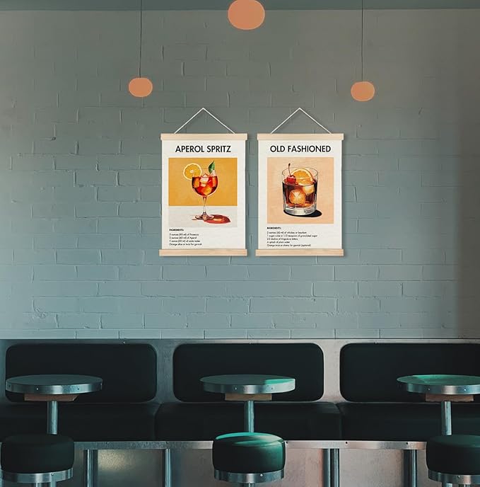 Yomisex Aperol Spritz Old Fashioned Cocktail Wall Art Poster, Vintage Italian American Cocktail Canvas Prints Wall Art Framed for Home Kitchen Bar Pub Decor, 12x16 Inch Set of 2