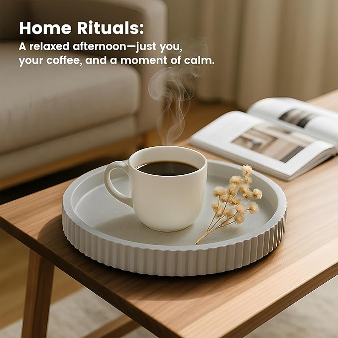 Decor Tray for Coffee Table Decor, Round Serving Circle Concrete Large Stone Trays for Minimalist Home Modern Dining Centerpiece Bathroom Kitchen Island Counter Contemporary