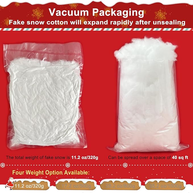 Apragaz Christmas Fake Snow Decoration, 0.7 LB Artificial Snow Fluffy Fake Snow Bulk Flame Resistant Indoor Snow for Winter Village, Nativity, Christmas Tree, Christmas Decoration