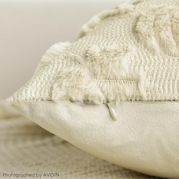 AVOIN colorlife Fall Pumpkin Maple Leaves Beige Throw Pillow Covers, 12 x 20 Inch Seasonal Autumn Thanksgiving Harvest Soft Plush Faux Fur Jacquard Cushion Case Decoration for Sofa Couch Set of 2