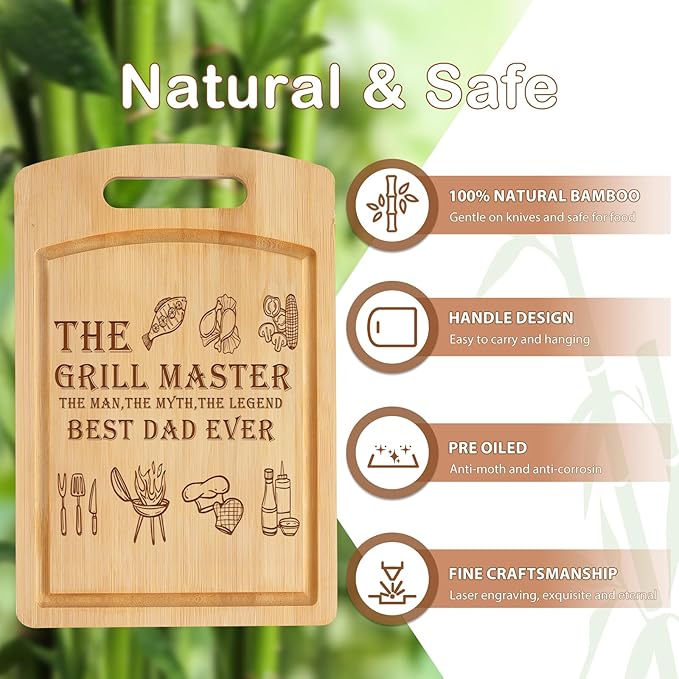 Joeyan Fathers Day Gift, Birthday Gifts for Dad, Engraved Wooden Cutting Board Present for Dad, Personalized BBQ Chopping Board for Grill Master, Best Dad Ever Grilling Gift for Grandpa Him Men