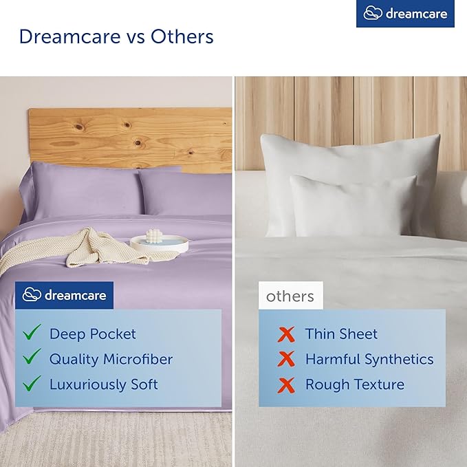 DREAMCARE King Size Sheets Set – 6 pcs Cooling Bed Sheets – up to 21” Deep Pocket King Sheet Set – 2500 Supreme Collection – Extra Soft 100% Brushed Microfiber Hotel Luxury with Side Pocket – Lavender
