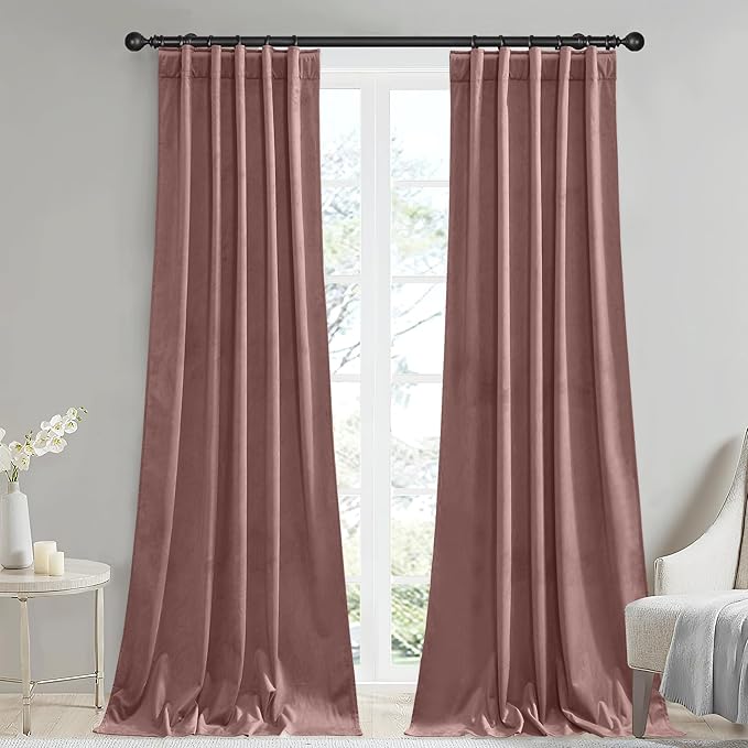 StangH Wild Rose Velvet Curtains 96 inches Long 2 Panels, Soft Light Dimming Drapes for Nursery Bedroom Elegant Back Tab Panels Energy Saving for Living Room, W42x L96