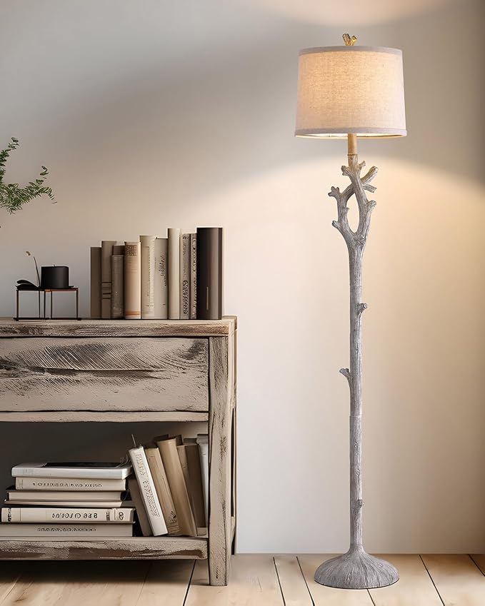 OYEARS Retro Farmhouse Floor Lamp for Living Room Rustic Standing Lamps Tree Trunk Deco Modern Country Vintage Wood Floor Lamp(Brown)