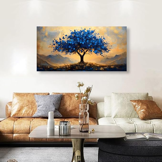 Tree of Life Pictures Canvas Wall Art for Living room Office Bedroom Wall Decor,Ginkgo Tree Wall Art Print Paintings Modern Autumn Blue Scenery Artwork Waterproof Ready to Hang-20x40inch