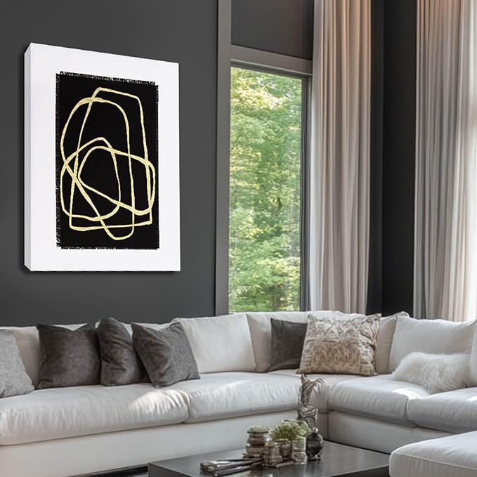 CHUDANHAO Minimalist Home Decor Black and Gold Canvas Painting Line Artwork Neutral Wall Art 24"x36" Bedroom Decorations Kitchen Art