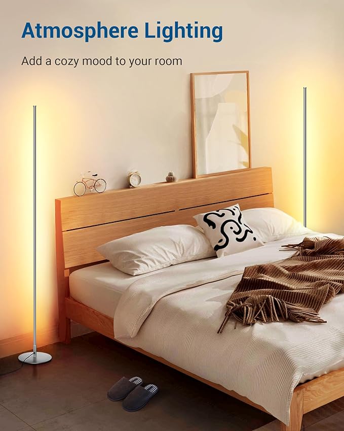 DEWENWILS Floor Lamp, Set of 2 LED Corner Light Works with Foot Switch, 1100 Lumen Dimmable Floor Lamp with 3000K Warm White, 57.5" Tall Standing Lamp for Living Room, Bedroom, Office (Silver)