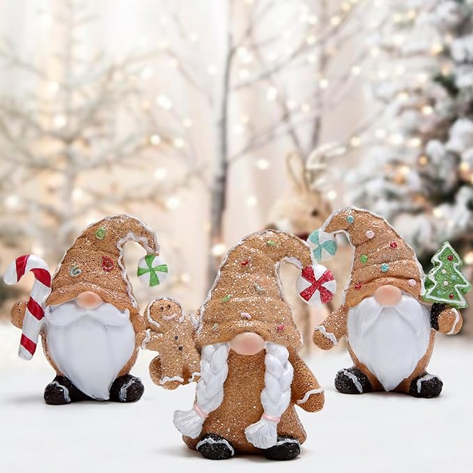 Hodao Christmas Gingerbread Gnome Decorations Set of Three-Charming Christmas Decor for Home Indoor-Festive Fun Gift (Classic Colors)