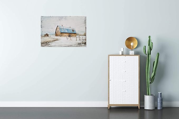 Yihui Arts Farmhouse Canvas Wall Art Hand Painted Light Blue and White Paintings Modern Abstract Rustic Pictures Artwork for Living Room Bedroom Bathroom Decor