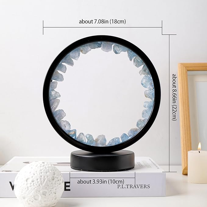 Runyangshi Celestite Night Light 8.6" Natural Healing Crystal Bedside USB Port 3 Colours Dimming Mode Bedroom Lamp Suitable Night Lamp Ideal Gift