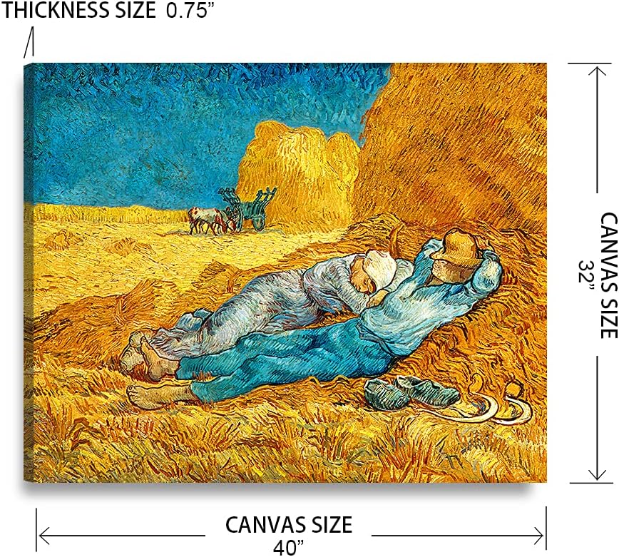 DECORARTS - Noon: Rest from Work, Vincent Van Gogh Art Reproduction. Giclee Print on Canvas. Wall Art for Home. 40x32