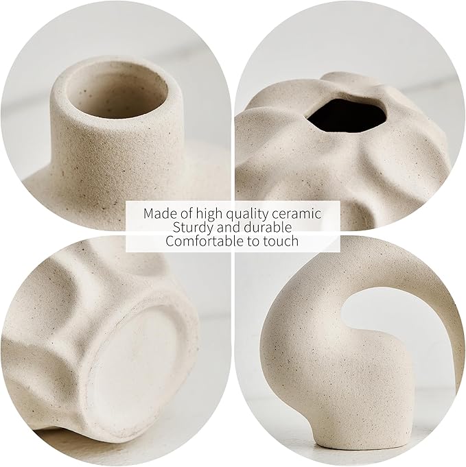 White Ceramic Vase Set of 3, Small Vases for Home Decor, Modern Boho Vase for Pampas Grass, Decorative Round White Vases Centerpieces for Coffee Table Living Room Shelf