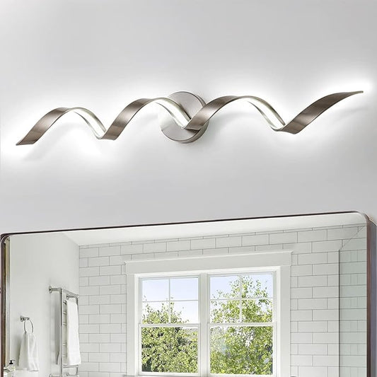 Dimmable Modern LED Bathroom Vanity Light 32 inch, 20W Spiral Design Bathroom Light Fixtures Over Mirror, Wall Light Fixtures for Bedroom Living Room, 6000K White Light