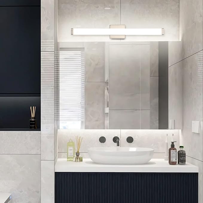 Bathroom Vanity Light Brushed Nickel Square LED 24 inch 14W 4000K Natural White Light Wall Bar Lighting Fixtures Over Mirror (Brushed Nickel, 33.5 inch 5CCTDimmable)