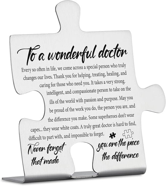 To A Wonderful Doctor Appreciation Gifts, Thank You Gifts for Physician, Medical Mentor, White Coat Ceremony, Retirement Office Puzzle Piece Decorative Signs Plaques YCC18