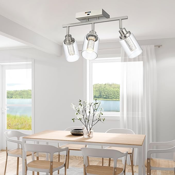 MELUCEE 3-Light LED Track Lighting Brushed Nickel Modern Ceiling Light Bathroom Wall Light with Flexibly Pivoting Heads, Built-in LED Chips, 5-Color Temperature Adjustable