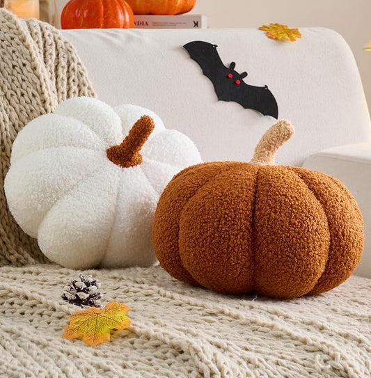 Fall Decor Pumpkin Pillow, 2 Pcs Halloween Pumpkin Shaped Throw Pillow 11.8 x 6 Inch Fall Decorations Pumpkin Decor for Halloween Thanksgiving Bedroom Sofa Couch