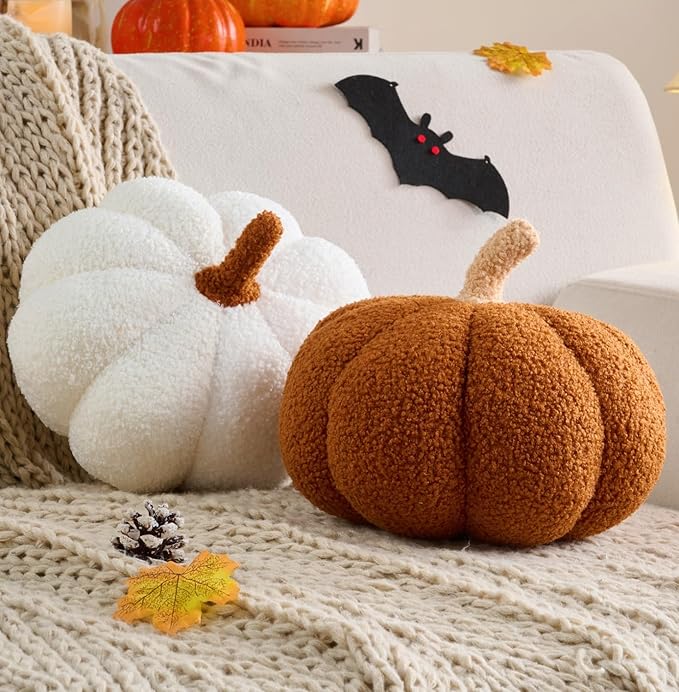 Fall Decor Pumpkin Pillow, 2 Pcs Halloween Pumpkin Shaped Throw Pillow 11.8 x 6 Inch Fall Decorations Pumpkin Decor for Halloween Thanksgiving Bedroom Sofa Couch