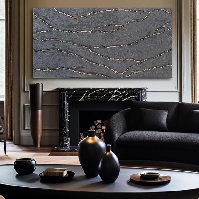 XIANSHOU Canvas Wall Art Hand Painted Large Gold and Grey Abstract Painting Textured Wall Decor 29"x58" Home Artwork Decoration for Living Room Office Bedroom Dining Room